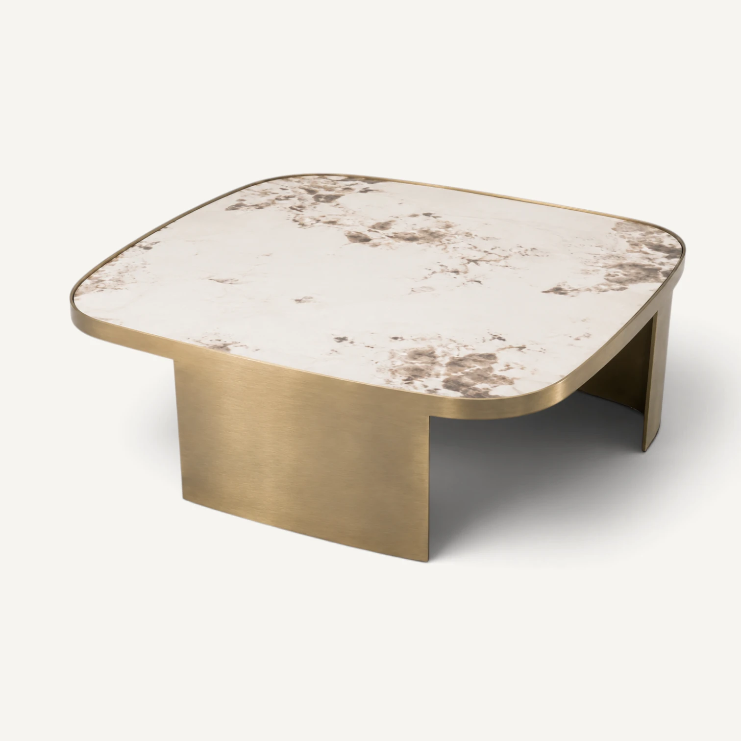 Mesa de centro Mármol Blanco y Bronce — Grande
